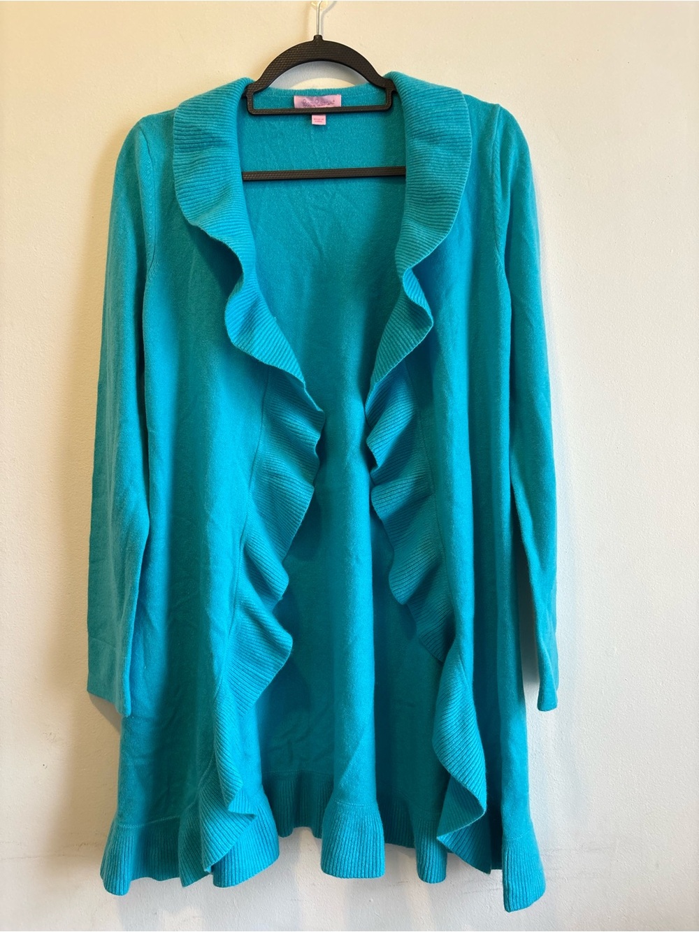 Lilly Pulitzer Turquoise Ruffle Open Cardigan